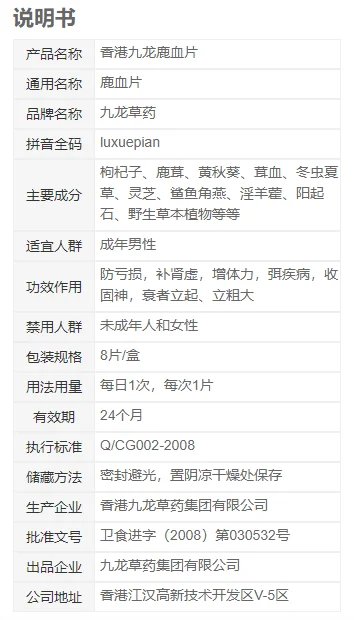 鹿血片说明书