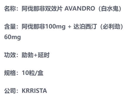 印度白水鬼阿伐那非双效片产品说明