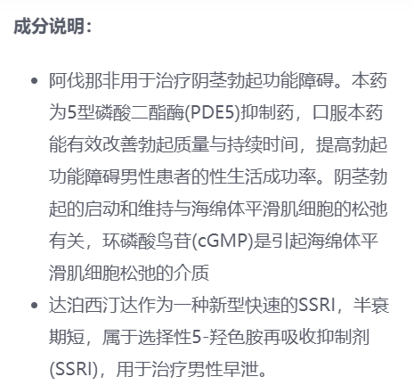 印度白水鬼阿伐那非双效片成分说明