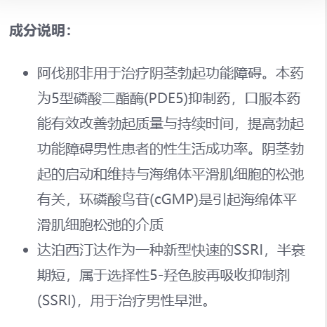 印度黑水鬼阿伐那非双效片成分说明