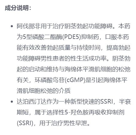 印度粉水鬼阿伐那非双效片成分说明